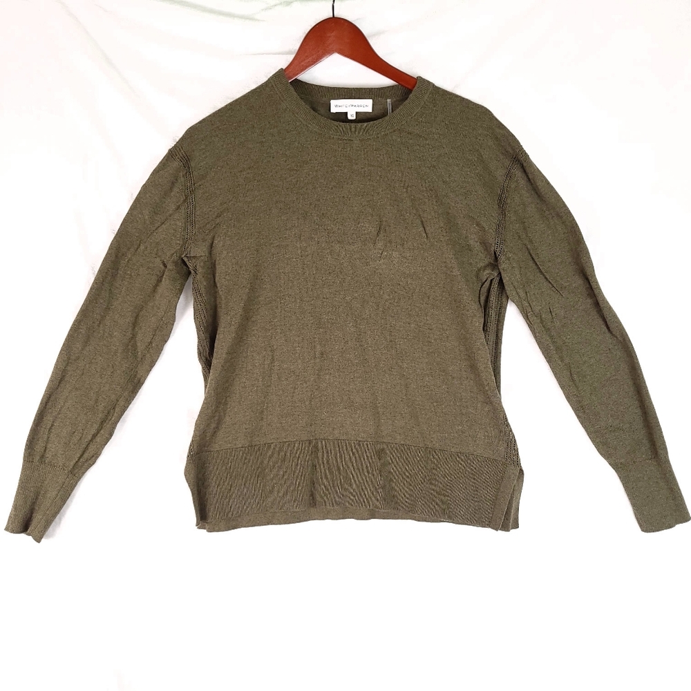 White + Warren Green Cotton Silk Long Sleeve Pullover Sweater XS
